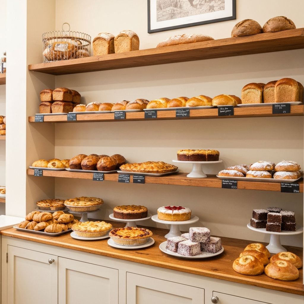 Inside Tinana Hot Bread Shop — display cases filled with freshly baked breads, cakes and pastries